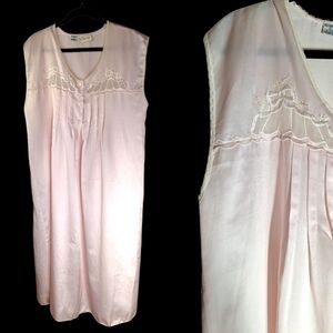 Vintage 70s Pink Satin Nightgown Sz Large Bow Lace Floral Cottagecore Coquette